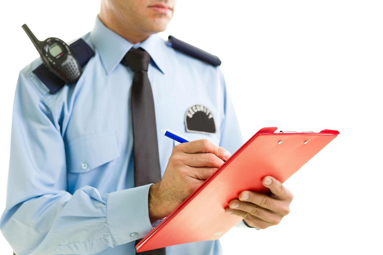 Agente de seguridad completando registro